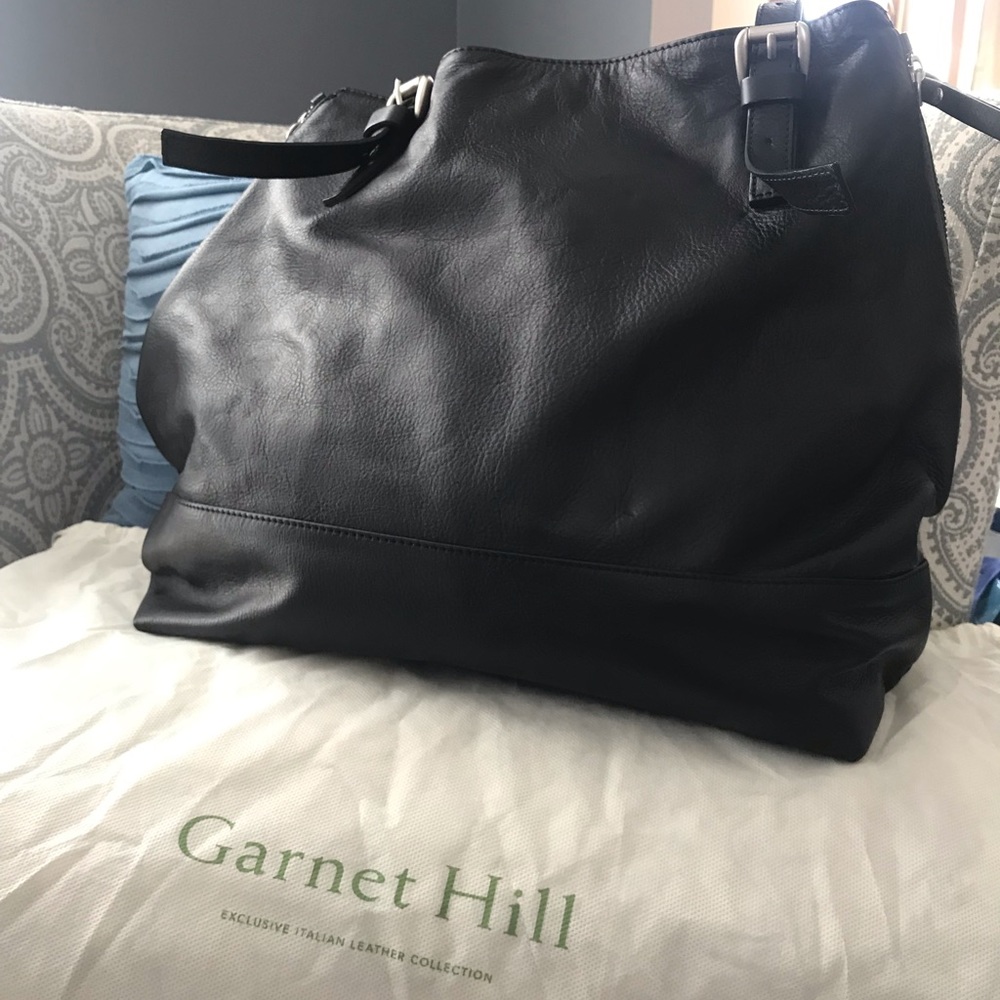 Garnet Hill black leather tote
